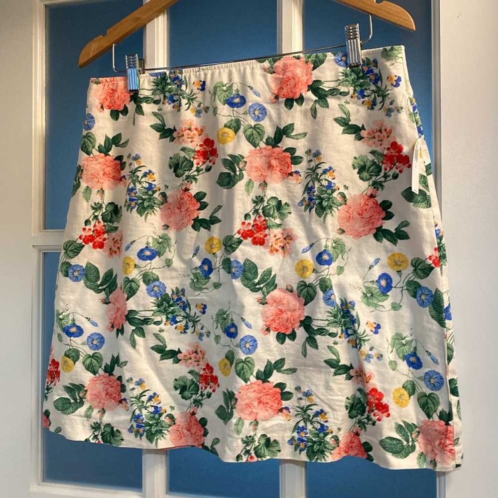 Linen blend floral skirt